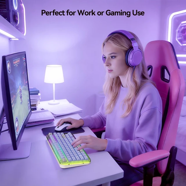 Alt view image 4 of 5 - AUSDOM K75pro Wireless Gaming Creamy Keyboard, Tri-Mode BT/2.4G/USB-C Computer Keyboard, RGB Backlit Media Knob Creamy Keyboard, Purple