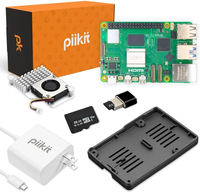 Main image of PiiKit Starter Kit for Raspberry Pi 5 8 GB - Server Edition ^^ 32 GB MicroSD Card ^^ 27 W Power Supply ^^ Active Cooler ^^ Silicone Bumper