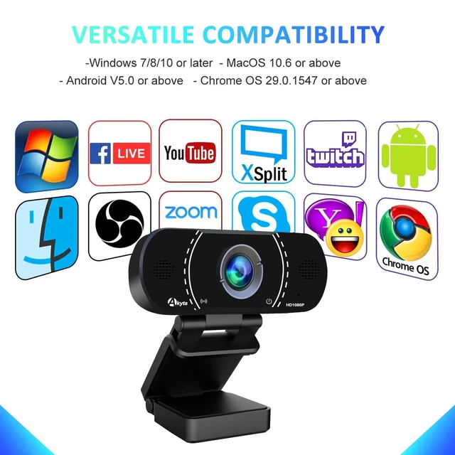 Alt view image 5 of 5 - Akyta Webcam for PC, 1080P Webcam with Microphone/Tripod/Privacy Cover/Wide Angle 110, Plug & Play USB Web Camera for Desktop Computer PC Laptop Mac Video Calling/Streaming/Zoom Conference
