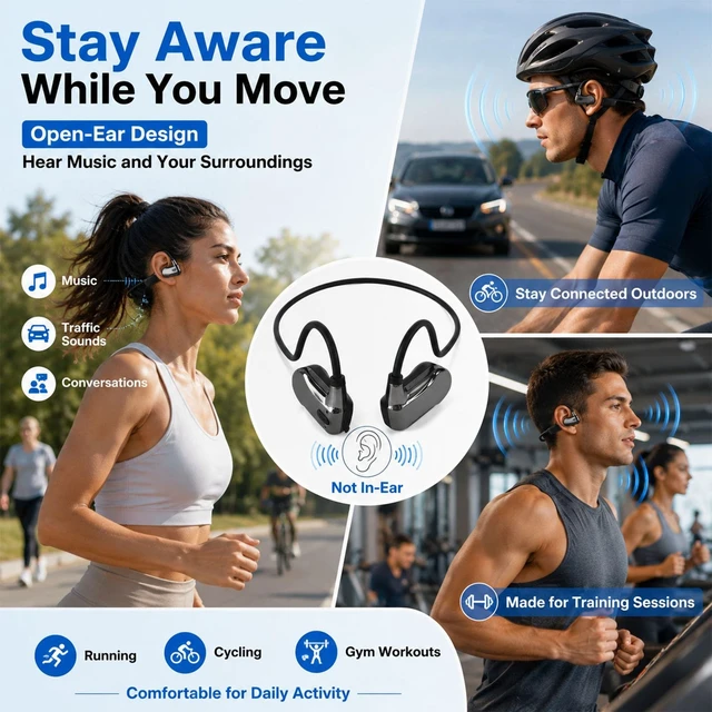 Alt view image 2 of 5 - KORAVIS Open Ear Running Headphones, 18.2g Lightweight Wireless Sports Headphones with Mic, Bluetooth 5.3, 8H Playtime, IPX5 Water-Resistant for Walking Cycling Workouts and Daily Use