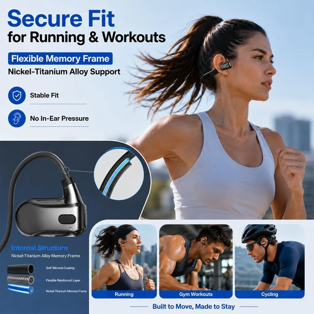 Alt view image 5 of 5 - KORAVIS Open Ear Running Headphones, 18.2g Lightweight Wireless Sports Headphones with Mic, Bluetooth 5.3, 8H Playtime, IPX5 Water-Resistant for Walking Cycling Workouts and Daily Use
