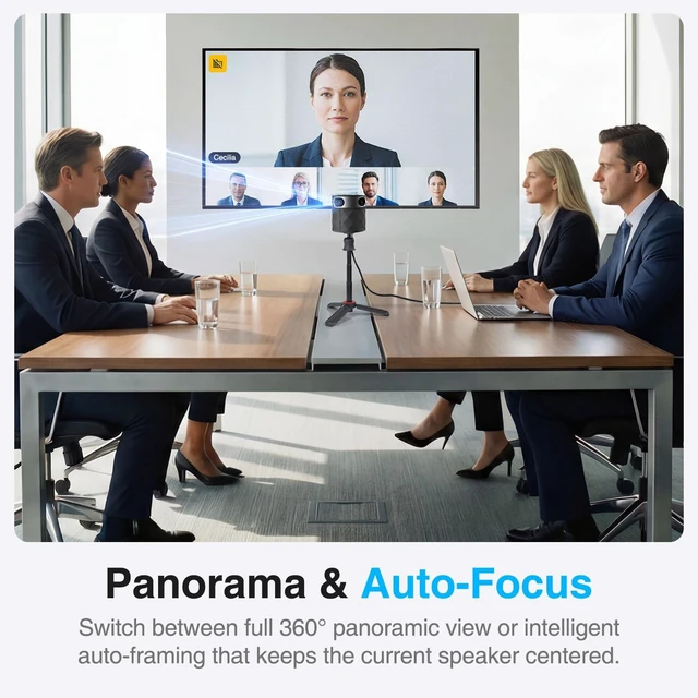 Alt view image 2 of 5 - PANOCORE360 All-in-One Meeting Camera - 360 Conference Cam for PC Mac, Speaker & Mic Array, Auto Speaker Focus, 1080P Output, AI Voice Isolation, Local Recording,Compatible with Webex/Zoom/Teams/Meet