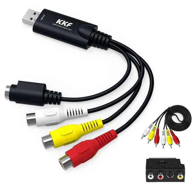 Main image of Kkf USB 2.0 Video Capture Card for Streaming VHS to Digital Converter, with Audio Transfer Grabber, Digitize Video DSLR DVD PS3 PS4 Camera Adapter, for Mac, PC or Notebook (IU037B-2)