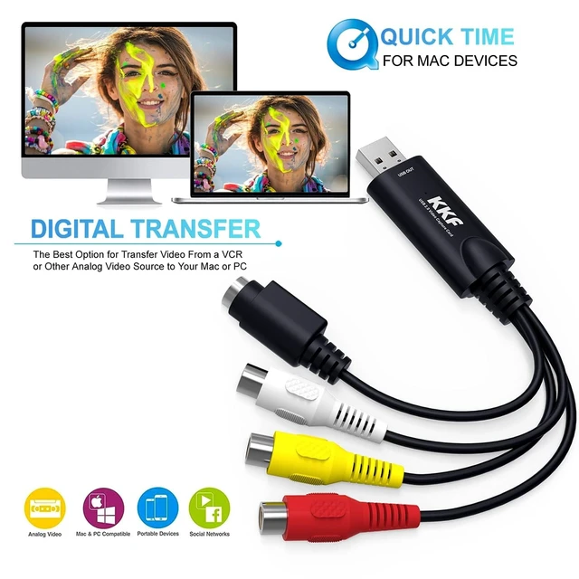Alt view image 5 of 5 - Kkf USB 2.0 Video Capture Card for Streaming VHS to Digital Converter, with Audio Transfer Grabber, Digitize Video DSLR DVD PS3 PS4 Camera Adapter, for Mac, PC or Notebook (IU037B-2)