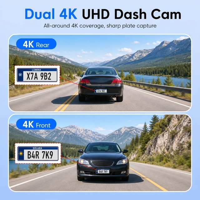 Alt view image 2 of 5 - JOCRELA 4K+4K Dash Cam Front and Rear, Free 128GB Card, Dash Cam for Car