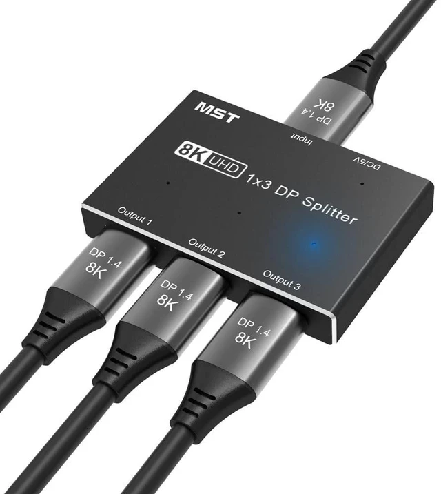Main image of HEZOOMS 8k DisplayPort Splitter 1 in 3 Out 8K@30Hz 4K@120Hz DP 1.4 Splitter Triple MST SST Hub Adapter 1x3 Port for 1 DisplayPort Ultra HD Source to 3 HD Display Port