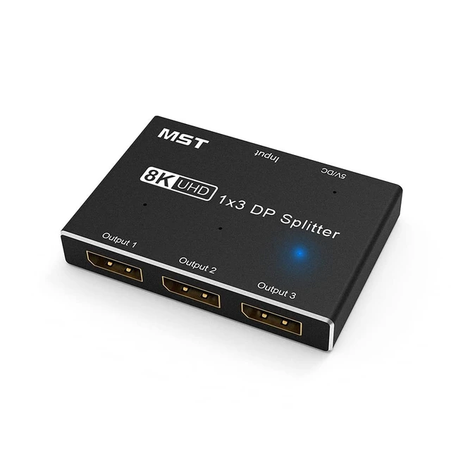 Alt view image 2 of 5 - HEZOOMS 8k DisplayPort Splitter 1 in 3 Out 8K@30Hz 4K@120Hz DP 1.4 Splitter Triple MST SST Hub Adapter 1x3 Port for 1 DisplayPort Ultra HD Source to 3 HD Display Port