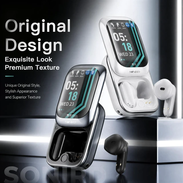 Alt view image 2 of 5 - SONIRD Bluetooth Headphones,Wireless Earbuds with Touch Screen,ENCTravel