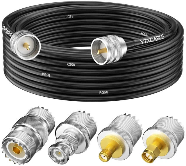 Main image of YTXCABLE RG58 Coaxial Cable 50Ohm, PL259 Male to Male with SO239 Female to SMA, UHF, BNC Connector for Two-Way Radio, CB, Amateur, Ham Radio (Ham Radio Go-Kit, 30FT)