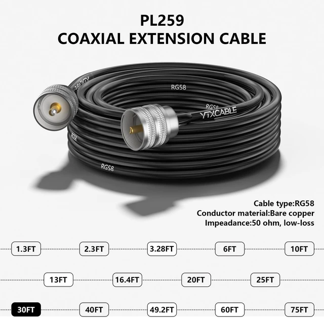 Alt view image 2 of 5 - YTXCABLE RG58 Coaxial Cable 50Ohm, PL259 Male to Male with SO239 Female to SMA, UHF, BNC Connector for Two-Way Radio, CB, Amateur, Ham Radio (Ham Radio Go-Kit, 30FT)