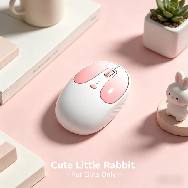 Alt view image 2 of 5 - 2.4G Bluetooth Dual Mode Mouse, Cute Rabbit Silent Ergonomic Mouse, Rechargeable Type C,Slim, Portable and Lightweight Office Mouse for Women, Compatible with Laptops, PC, Tablet, Phones, Windows