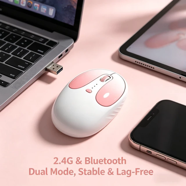 Alt view image 3 of 5 - 2.4G Bluetooth Dual Mode Mouse, Cute Rabbit Silent Ergonomic Mouse, Rechargeable Type C,Slim, Portable and Lightweight Office Mouse for Women, Compatible with Laptops, PC, Tablet, Phones, Windows