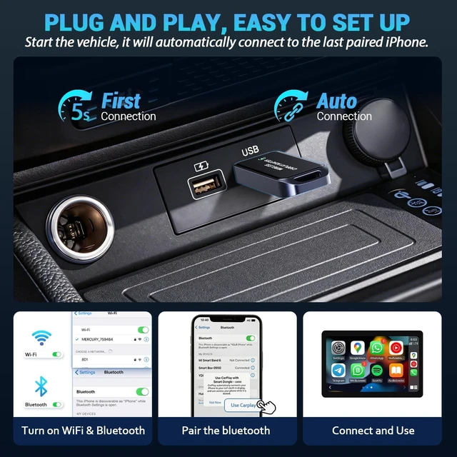 Alt view image 3 of 5 - 2026 Upgraded Wireless CarPlay Adapter for iPhone 6+ (iOS 10+) & 2016+ Car