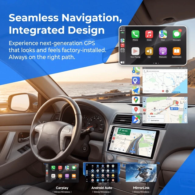 Alt view image 2 of 5 - (8 Core+64 GB) 9 inch Car Radio Stereo for Toyota Camry 2006 2007 2008 2009 2010 2011 Touch Screen with Carplay Android Car Auto Support Bluetooth WiFi GPS FM