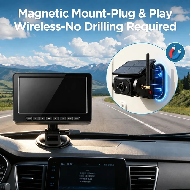 Alt view image 2 of 5 - Wireless Backup Camera for RV Solar Charging 7" Night Vision