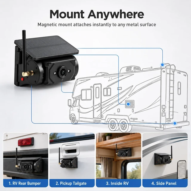 Alt view image 5 of 5 - Wireless Backup Camera for RV Solar Charging 7" Night Vision