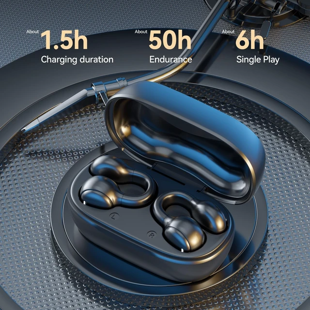 Alt view image 3 of 5 - ROEL-PLAY Open Ear Clip Wireless Earbuds, Bluetooth 5.3 Directional Sound Low Latency Sport Earbuds with LED Digital Display, Lightweight Ear Clip Sports Headphones for Running Driving Workout(