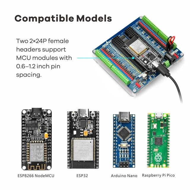Alt view image 3 of 5 - OSOYOO Universal IO Breakout Board GPIO Expansion & Debugging Platform for Arduino Nano, ESP32, ESP8266 NodeMCU, Raspberry Pi Pico 48-Pin Socket Supports 0.61.2 inch MCU Width