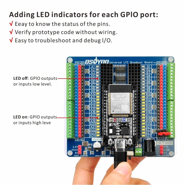 Alt view image 4 of 5 - OSOYOO Universal IO Breakout Board GPIO Expansion & Debugging Platform for Arduino Nano, ESP32, ESP8266 NodeMCU, Raspberry Pi Pico 48-Pin Socket Supports 0.61.2 inch MCU Width