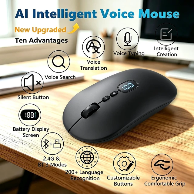 Alt view image 3 of 5 - GAMINJA Ai Mouse with Voice Typing & ChatGPT Smart Mouse (W30White)
