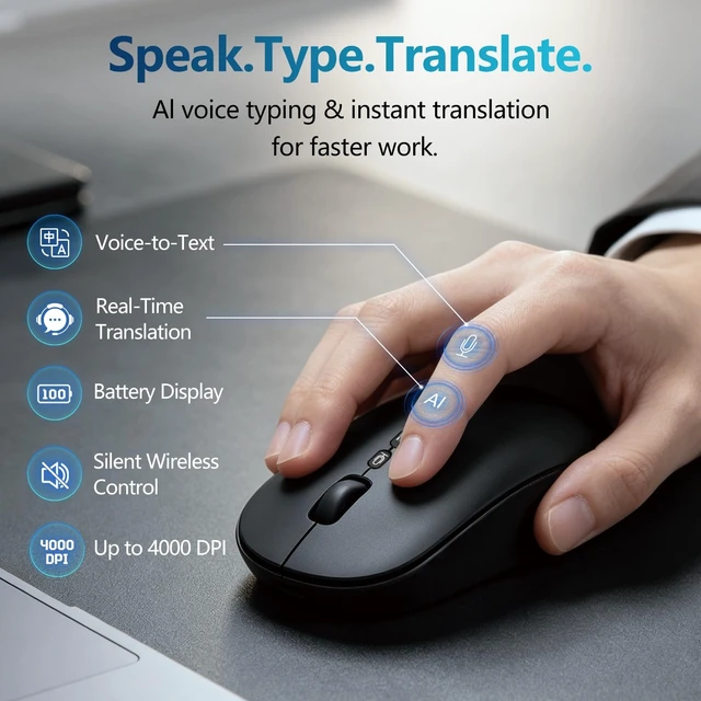 Alt view image 4 of 5 - GAMINJA Ai Mouse with Voice Typing & ChatGPT Smart Mouse (W30White)