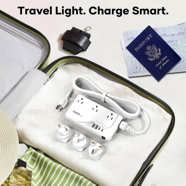 Alt view image 4 of 5 - Super Electro 220v to 110v Voltage Converter, International Travel Adapter with 4 USB Charger (2 USB C), 3 AC Sockets and EU/UK/AU/Plug Power Adaptor for Hair Dryer Straightener/Curling Iron
