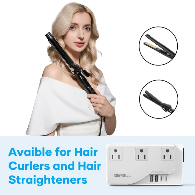 Alt view image 5 of 5 - Super Electro 220v to 110v Voltage Converter, International Travel Adapter with 4 USB Charger (2 USB C), 3 AC Sockets and EU/UK/AU/Plug Power Adaptor for Hair Dryer Straightener/Curling Iron