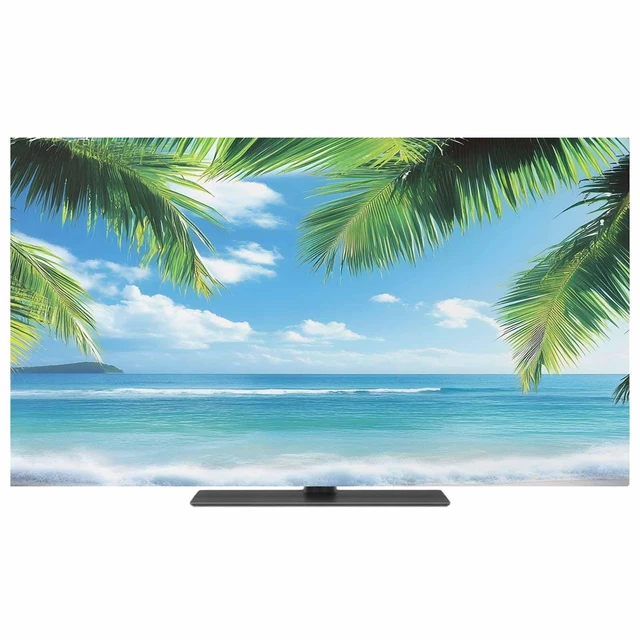 Alt view image 2 of 5 - TV Cover for 55 inch Screen Blue Ocean Beach Sea Water Washable Stretch Fabric TV Cover, Summer Tropical Leaves Reusable Television Screen Covers for Sofa Living Room Home Decor