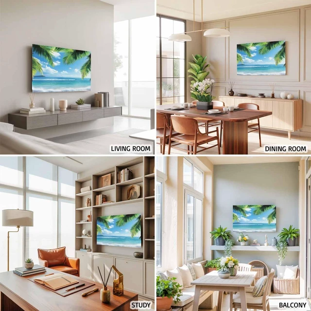 Alt view image 5 of 5 - TV Cover for 55 inch Screen Blue Ocean Beach Sea Water Washable Stretch Fabric TV Cover, Summer Tropical Leaves Reusable Television Screen Covers for Sofa Living Room Home Decor