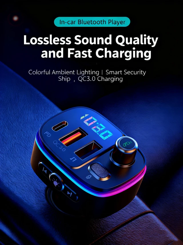 Alt view image 3 of 5 - TISONNY Bluetooth FM Transmitter for Car, with Dual Fast Charging (QC3.0 & PD 20W), Qualcomm 5.0 Chip, Hands-Free Calling, Support USB/TF Card Playback, Plug and Play for All Cars
