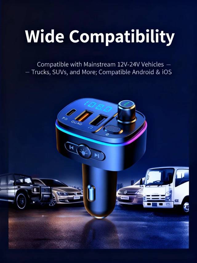 Alt view image 4 of 5 - TISONNY Bluetooth FM Transmitter for Car, with Dual Fast Charging (QC3.0 & PD 20W), Qualcomm 5.0 Chip, Hands-Free Calling, Support USB/TF Card Playback, Plug and Play for All Cars