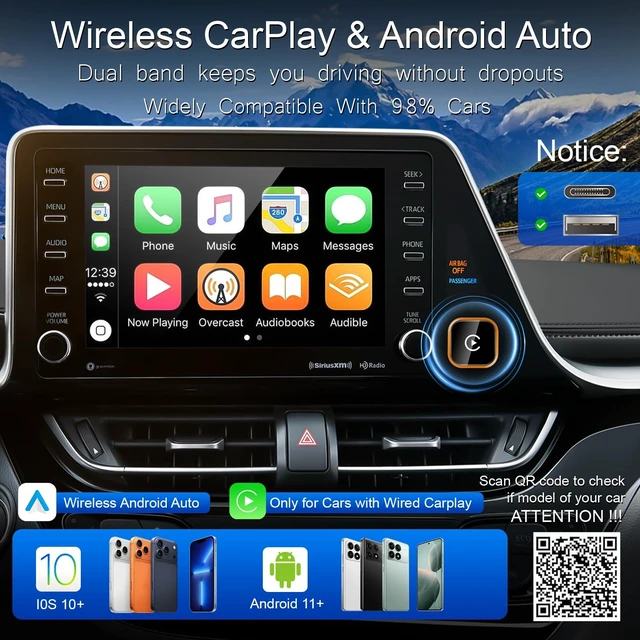 Alt view image 4 of 5 - Wireless CarPlay Adapter & Android Auto Adapter, 2 in 1 Wired to Wireless CarPlay Dongle for iPhone & Android, Mini Plug & Play, Stable & No Latency, for iOS 10+ Android 11+ 2016+ Cars (