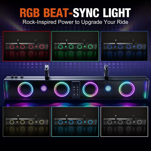 Alt view image 3 of 5 - 34" UTV Sound Bar 8 Speaker 600W Bluetooth for ATV Polaris Golf Gart Marine
