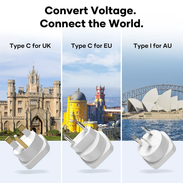 Alt view image 3 of 5 - Super Electro 220v to 110v Voltage Converter, International Travel Adapter with 4 USB Charger (2 USB C), 3 AC Sockets and EU/UK/AU/Plug Power Adaptor for Hair Dryer Straightener/Curling Iron