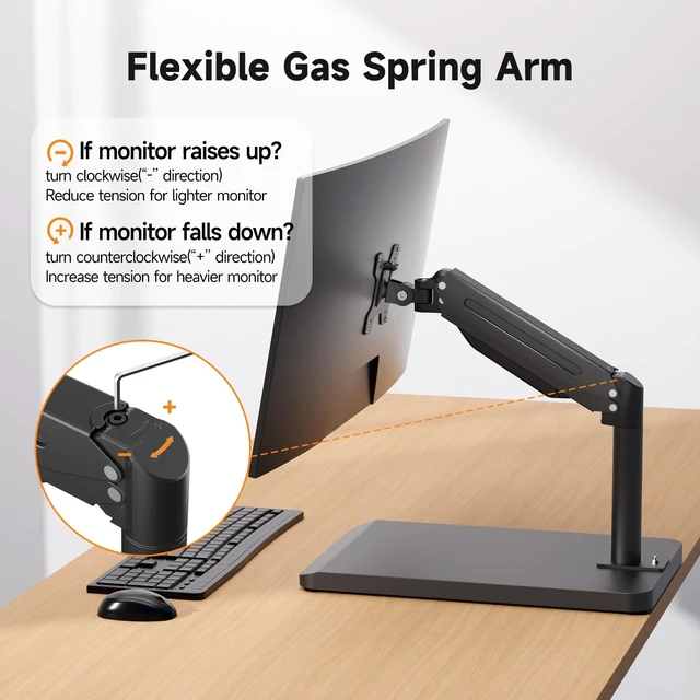 Alt view image 5 of 5 - Suptek Single Monitor Mount with Base for 17-32 Inch Screens, Freestanding Height Adjustable Monitor Desk Stand, Full Motion Monitor Arm Holds up to 22 lbs, VESA 75x75/100x100, Black