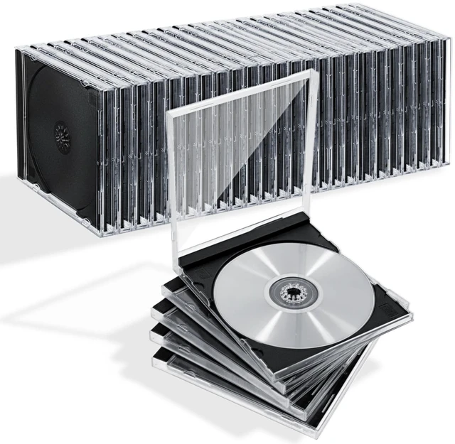 Main image of 25 Pieces CD Jewel Case, 10.4 mm Clear Standard Single CD DVD Storage Cases with Assembled Black Tray, Thickened Plastic Discs Protective Covers Replacement