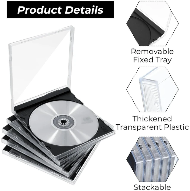 Alt view image 3 of 5 - 25 Pieces CD Jewel Case, 10.4 mm Clear Standard Single CD DVD Storage Cases with Assembled Black Tray, Thickened Plastic Discs Protective Covers Replacement