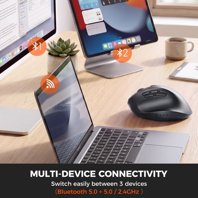 Alt view image 3 of 5 - MEETION Ergonomic Wireless Mouse, 5 Side Buttons, Dual-Mode, Black