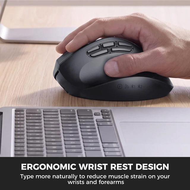 Alt view image 4 of 5 - MEETION Ergonomic Wireless Mouse, 5 Side Buttons, Dual-Mode, Black