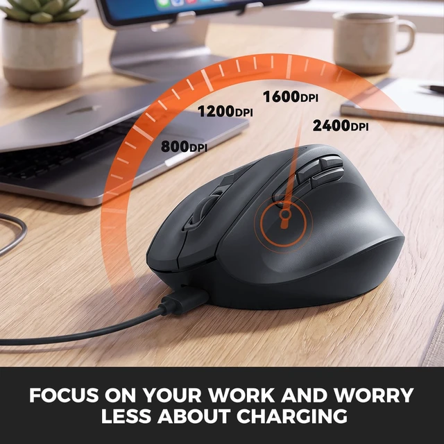 Alt view image 5 of 5 - MEETION Ergonomic Wireless Mouse, 5 Side Buttons, Dual-Mode, Black