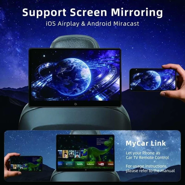 Alt view image 4 of 5 - 14 inch 4K Android Car TV Headrest Monitor for Cars Back seat Rear Entertainment System, Support Wireless Phone Link Touch Screen,with WiFi/Bluetooth/HDMI/USB/Video Player 4G+64G 8core (2PCs)