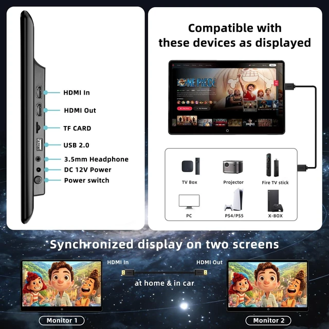Alt view image 5 of 5 - 14 inch 4K Android Car TV Headrest Monitor for Cars Back seat Rear Entertainment System, Support Wireless Phone Link Touch Screen,with WiFi/Bluetooth/HDMI/USB/Video Player 4G+64G 8core (2PCs)