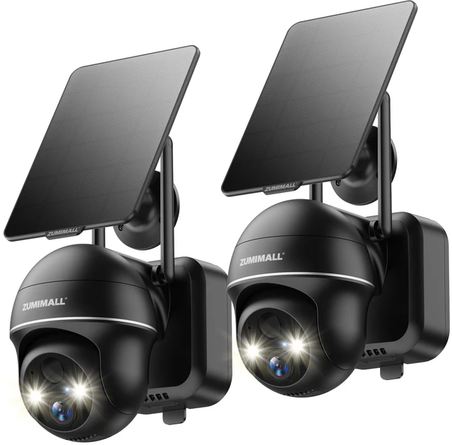 Main image of ZUMIMALL 2K Solar Security Cameras Wireless Outdoor 2-Pack, Solar Powered Cameras for Home Security with 360 View, Color Night Vision, 2-Way Talk, AI Alert, Siren, CloudEdge App, Black