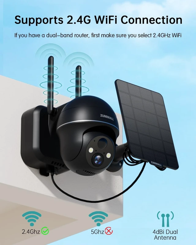 Alt view image 4 of 5 - ZUMIMALL 2K Solar Security Cameras Wireless Outdoor 2-Pack, Solar Powered Cameras for Home Security with 360 View, Color Night Vision, 2-Way Talk, AI Alert, Siren, CloudEdge App, Black