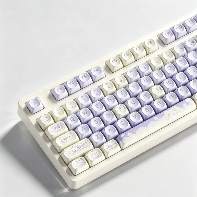 Main image of Purple Cute Keycaps, PBT MOA Profile, Anime Custom Creamy Cat Key Caps