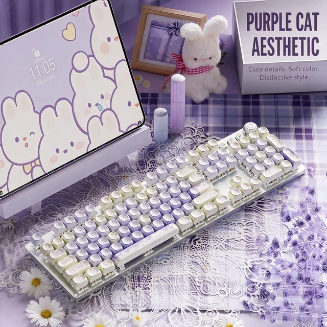 Alt view image 2 of 5 - Purple Cute Keycaps, PBT MOA Profile, Anime Custom Creamy Cat Key Caps