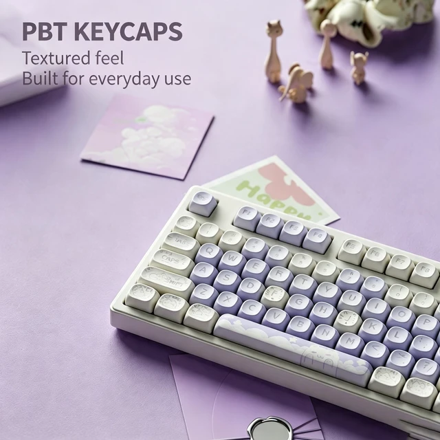 Alt view image 4 of 5 - Purple Cute Keycaps, PBT MOA Profile, Anime Custom Creamy Cat Key Caps