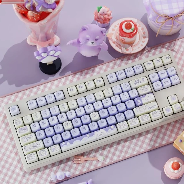 Alt view image 3 of 5 - Purple Cute Keycaps, PBT MOA Profile, Anime Custom Creamy Cat Key Caps