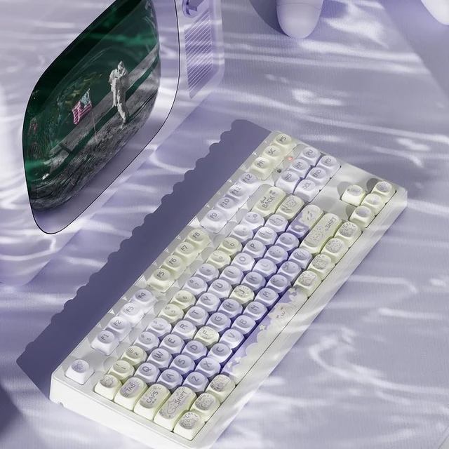 Alt view image 5 of 5 - Purple Cute Keycaps, PBT MOA Profile, Anime Custom Creamy Cat Key Caps