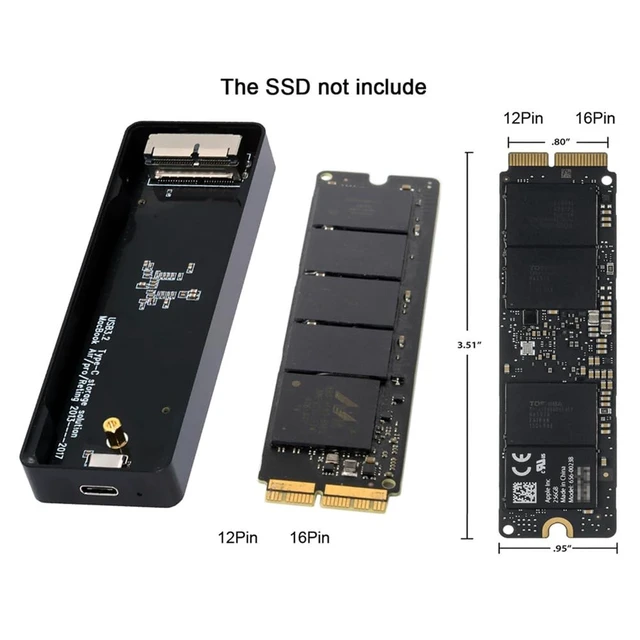Alt view image 5 of 5 - Xiwai USB3.2 Type-C USB-C to 16+12Pin HDD Enclosure Mobile Box for MAC Air Pro 2013 2014 2015 2016 SSD Portable Case